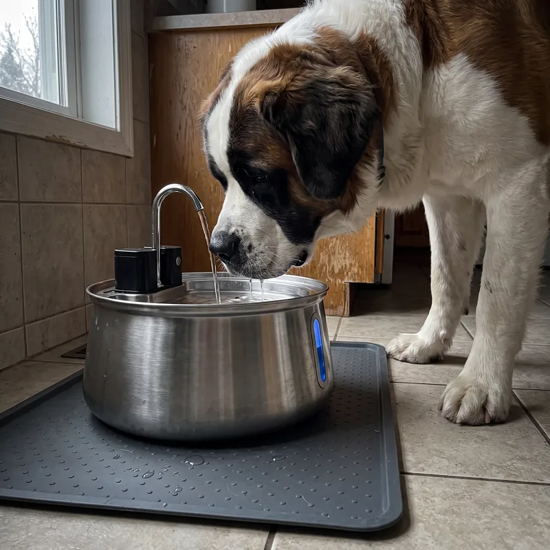 Le chien de Nadia B buvant à sa fontaine Zevlo